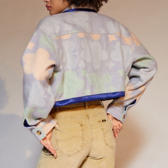 Kimchi Blue Urban Outfitters Floral Shacket jacket crop blue purple green pocket - Picture 5 of 6